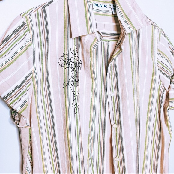 VINTAGE y2k striped button up embroidered popover - Picture 2 of 9